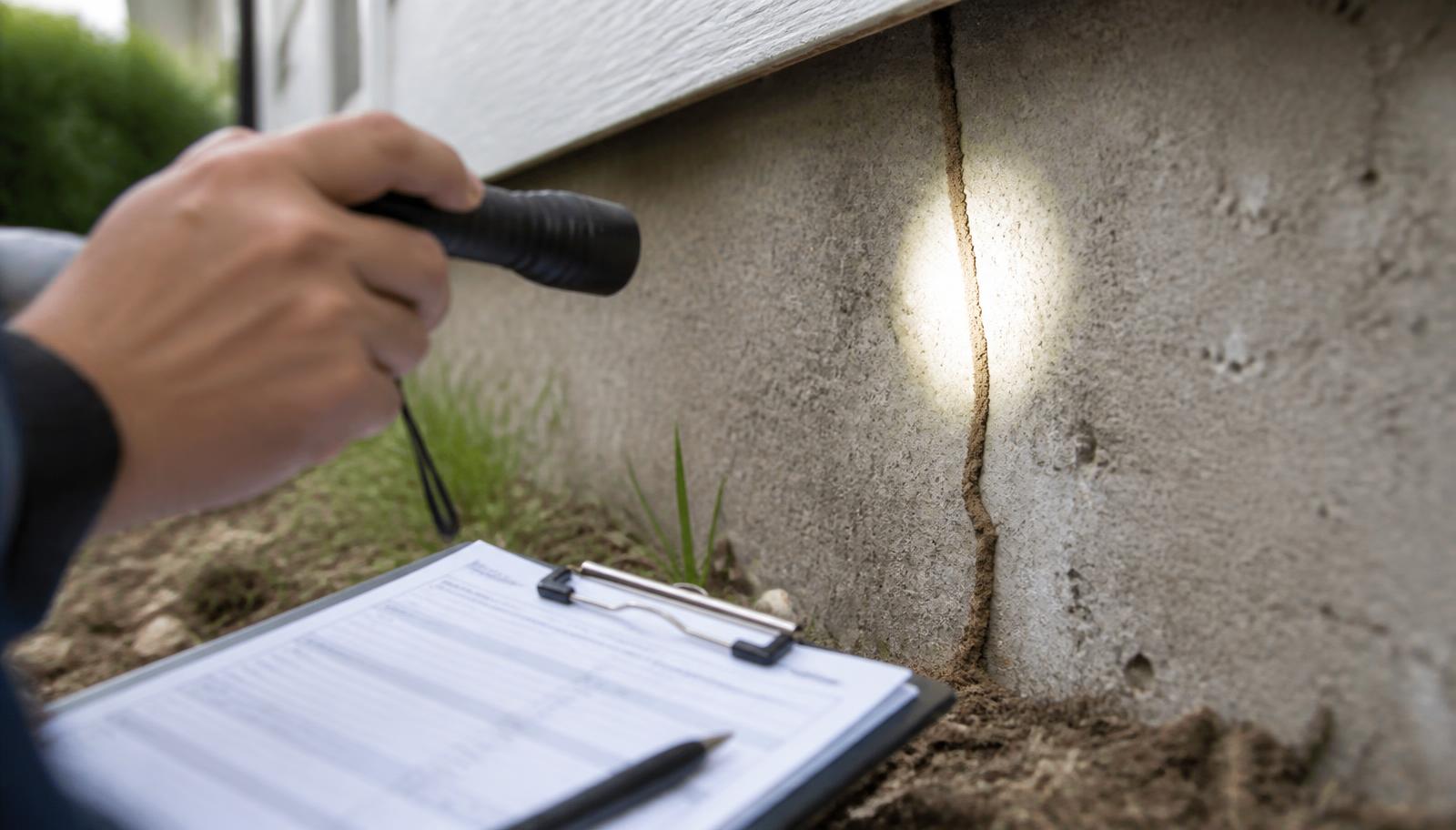 Termite mud tube on a Long Island foundation wall during an inspection, illustrating termite treatment cost on Long Island